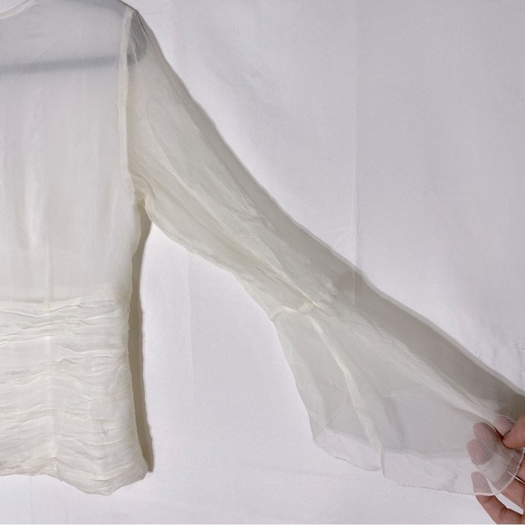 W.D.N.Y Cream Silk Deep V Neck Ruched Bodice Long Sleeve Blouse 8 NWT - Picture 12 of 16